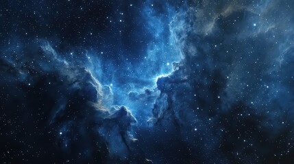 Blue Space Nebula. A deep space scene featuring a glowing blue nebula with stars scattered across the background.