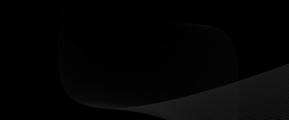 Poster - Vector modern minimal cover design with flowing lines, black strap with a curved with lines in wave shape gradient black background with wavy lines.