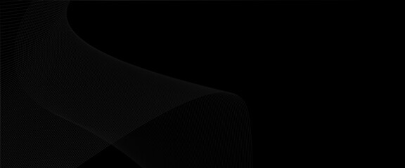 Poster - Vector modern minimal cover design with flowing lines, black strap with a curved with lines in wave shape gradient black background with wavy lines.