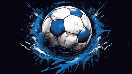 a soccer ball with a blue background and a blue and white design.