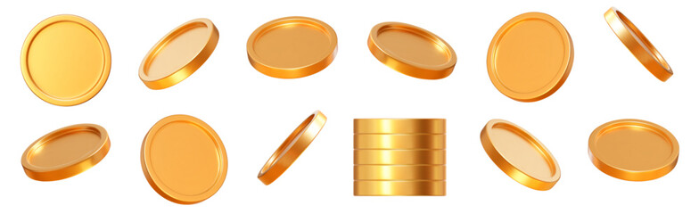 Wall Mural - 3d set realistic golden coins with different angles. symbol of gold and wealth. stock vector illustr
