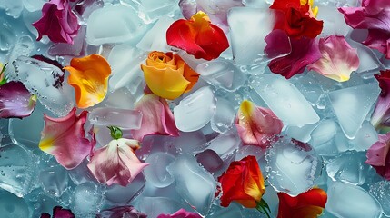 Wall Mural - A variety of colorful petals preserved in time on an iceberg