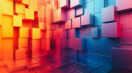 Poster - A colorful room with many different colored blocks. The blocks are arranged in a way that creates a sense of depth and dimension. The room is filled with a variety of colors, including red, blue