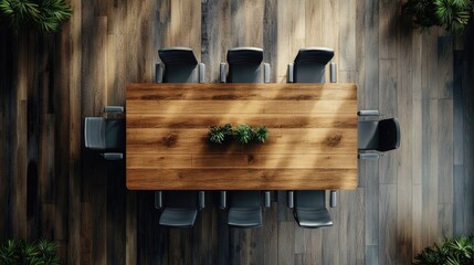 Poster - Professional meeting room top view with a central table arrangement and generous copy space