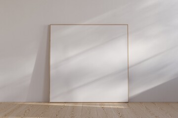 Fototapete - Mockup rectangle frame in minimalist interior background. Empty frame with natural sunlight on white wall.