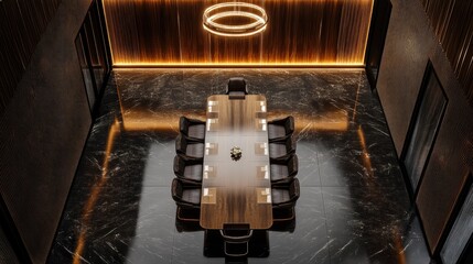 Poster - Spacious meeting room from the top, featuring a central table and clean background for custom messages