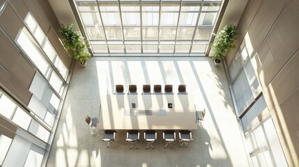 Poster - Spacious meeting room from the top, featuring a central table and clean background for custom messages