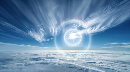 Poster - Visualize a serene view of cirrostratus clouds, creating a halo around the sun or moon with their thin, veil-like layers.