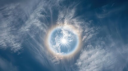 Poster - Visualize a serene view of cirrostratus clouds, creating a halo around the sun or moon with their thin, veil-like layers.