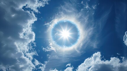 Poster - Visualize a serene view of cirrostratus clouds, creating a halo around the sun or moon with their thin, veil-like layers.