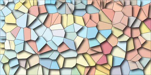 Poster - Quartz light multicolor Broken Stained Glass Background black stoke with shadows. Abstract colorful mosaic pattern Seamless Geometric Retro tiles .Cement kitchen decor with crack floor light design.	
