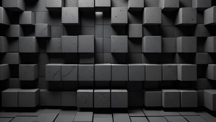 3D background minimalism A wall with 3D blocks 3D wallpaper with black cubes