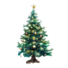 Poster - Ornate Christmas Tree Drawing with Intricate Decorations, Fine Pen Detailing, Rich Colors, and Realistic Shading, HD Quality PNG File, Digital Painting with a Classic Festive Style