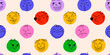 © Lapalovee - Round abstract comic Faces with various Emotions. Crayon drawing style. Different colorful characters. Cartoon style. Vector illustration seamless pattern with happy smile colorful. Flat design