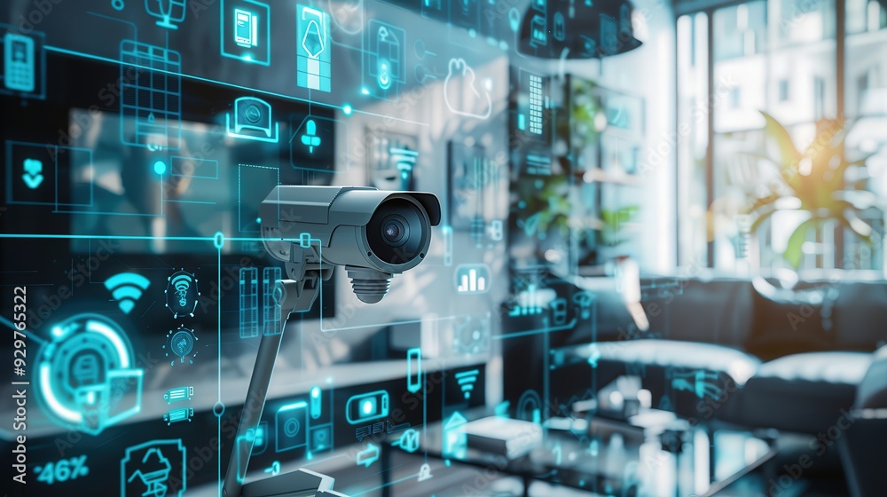 Depict a high-tech security setup using the latest surveillance tools ...