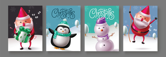 Wall Mural - christmas greetings characters vector poster set design. christmas character like singing santa clau