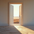 © Kholoud - Door to a luxurious interior, An open door standing alone in an empty space or field. symbolize the transition to a new stage in life and the discovery of new opportunities on the way to your destiny