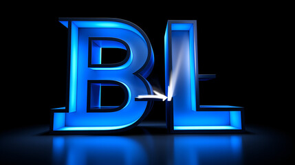 Neon sign displaying the word bl in blue colour against black background
