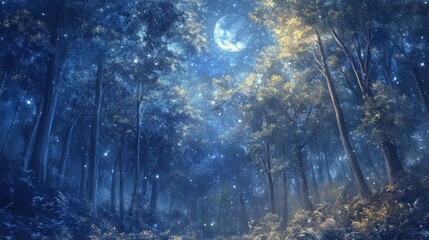 Sticker - Enchanting Moonlight Illuminates a Mystical Forest