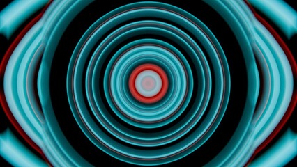 Aufkleber - Symmetrical Neon Rings with Cyan and Magenta Hues on Black Background