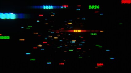 Poster - Neon Year Numbers in Motion on a Black Background