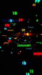 Poster - January Calendar Dates in Vibrant Motion on Black Background