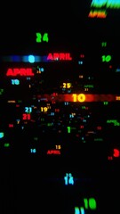 Poster - April Calendar Dates in Vibrant Neon Colors on Dark Background
