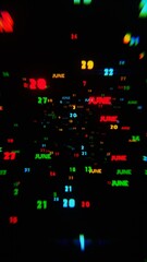Aufkleber - JUNE Calendar Dates in Vibrant Neon Colors on Dark Background