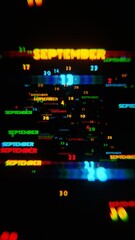 Poster - Abstract digital art with glowing text representing the month of September in vibrant neon colors on a dark background