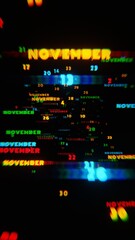 Aufkleber - Abstract digital art with glowing text representing the month of November in vibrant neon colors on a dark background