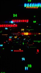 Aufkleber - Abstract digital art with glowing text representing the month of December in festive neon colors on a dark background