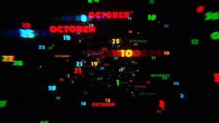 Leinwandbilder - Abstract digital art with glowing text representing the month of October in striking neon colors on a dark background
