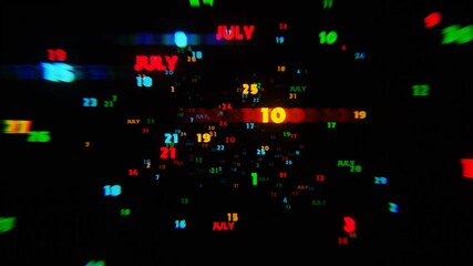 Aufkleber - Abstract digital art with glowing text representing the month of July in bright neon colors on a dark background