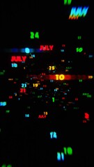 Aufkleber - Abstract digital art with glowing text representing the month of July in bright neon colors on a dark background