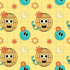 Sticker - seamless pattern smile retro style