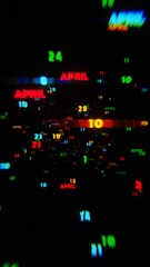 Poster - April Calendar Dates in Vibrant Neon Colors on Dark Background