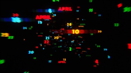 Poster - April Calendar Dates in Vibrant Neon Colors on Dark Background