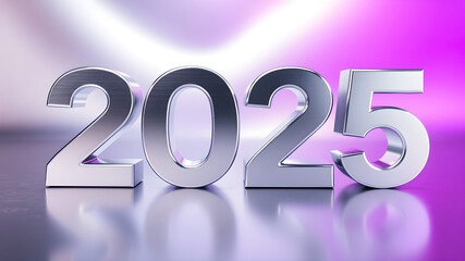 2025 on colorful shining background. Calendar 2025 in trendy holographic concept.	