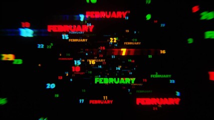 Aufkleber - February Calendar Dates in Vivid Motion on Dark Background