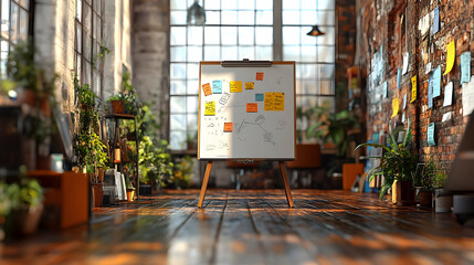 Poster - A creative workspace featuring a whiteboard and plants.