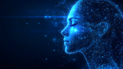 Wall Mural - A digital representation of a woman's profile made of glowing particles.