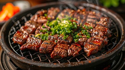 Wall Mural - Delicious beef stomach (Mino) in a yakiniku-themed setting, featuring ample space for text or promotional details.