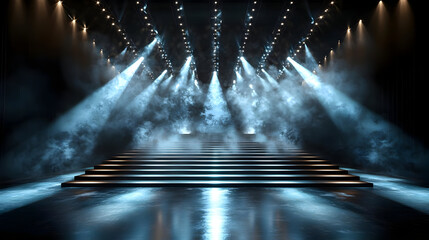 Wall Mural - A dramatic stage setup with lighting and fog effects.