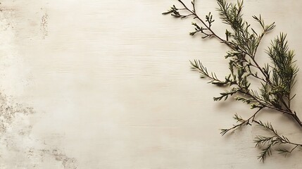 Wall Mural - Rustic white wood with green tree branch in corner.