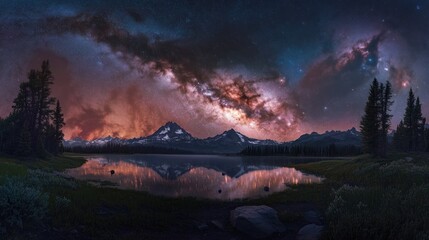 Poster - Milky Way Reflecting in a Mountain Lake at Night