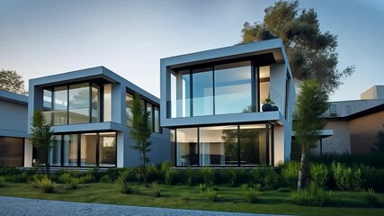 Poster - Luxurious residential development with pool, generative ai