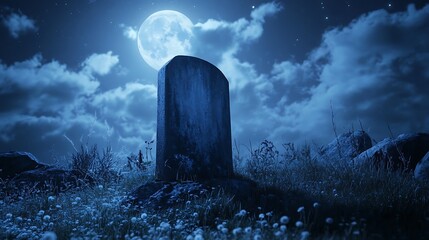 Wall Mural - the cold atmosphere of the graveyard under the moonlight