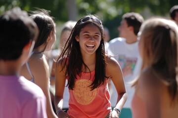 College freshmen gathering for orientation, meeting new friends, and enjoying icebreaker activities.