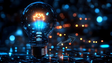 A glowing light bulb on a digital background symbolizing innovation.