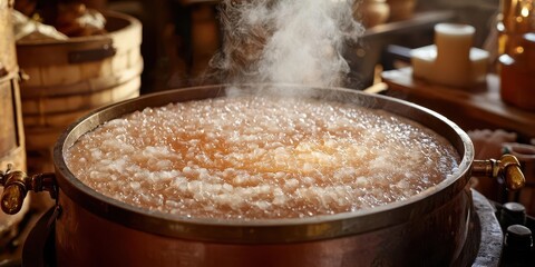 Candle wax melting in a double boiler with steam rising as the wax liquefies ready for pouring into molds